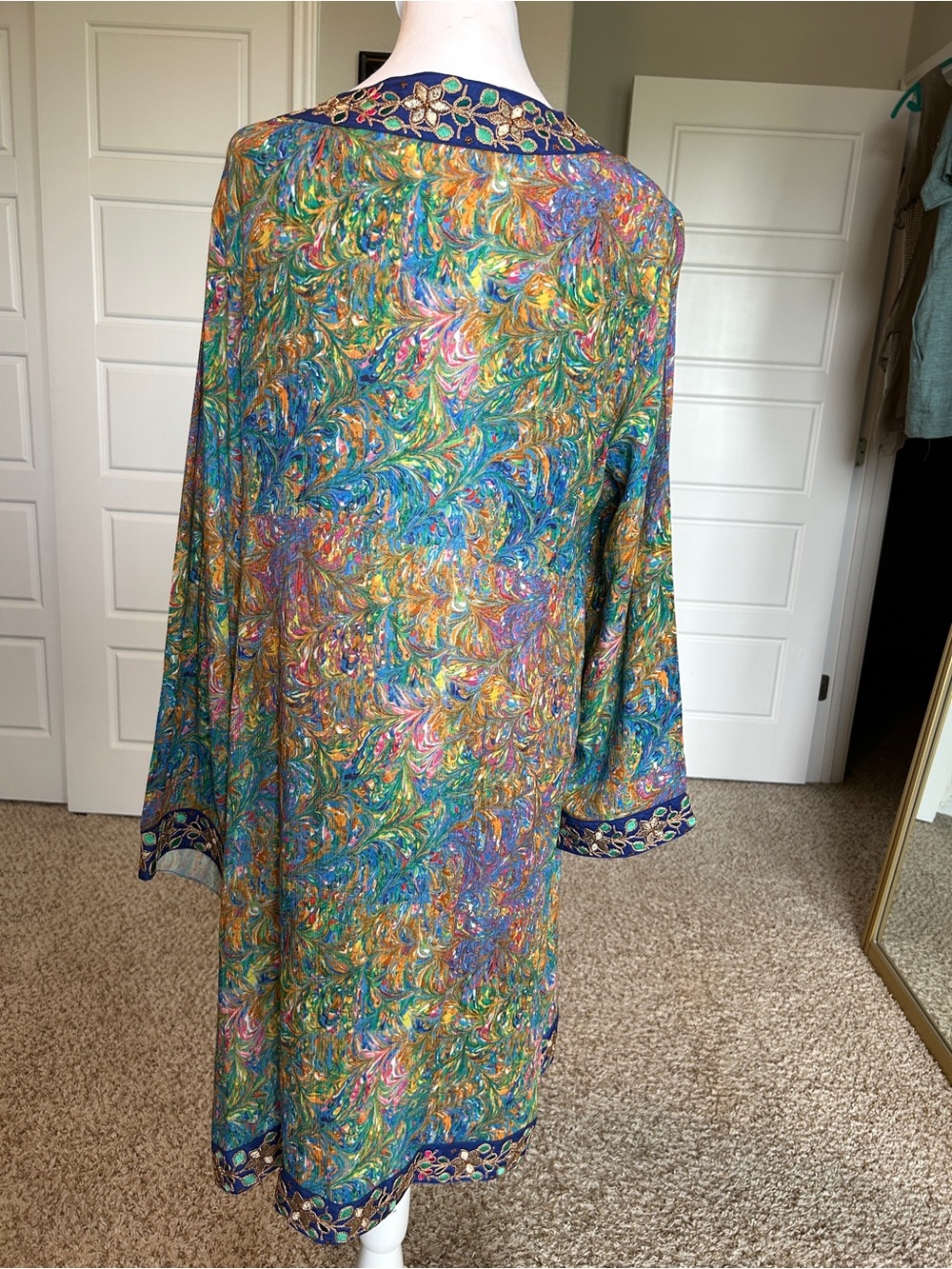 SOFT SURROUNDINGS Sheer Watercolor Emboidered Maxi Kimono Duster Coverup XL - Picture 5 of 8